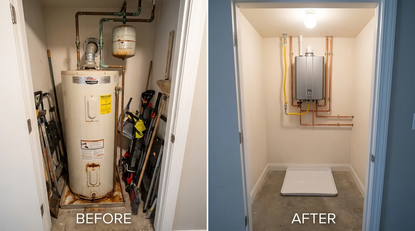 Tank water heater versus wall-mounted tankless unit comparison for Texico, NM homeowners